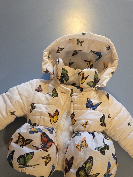 Other - Butterfly Print Puffer Jacket - White with Multi Colored Butterflies